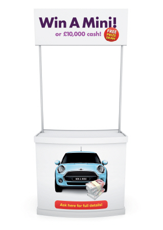 Utility Warehouse promotional stand displaying the mini car incentive