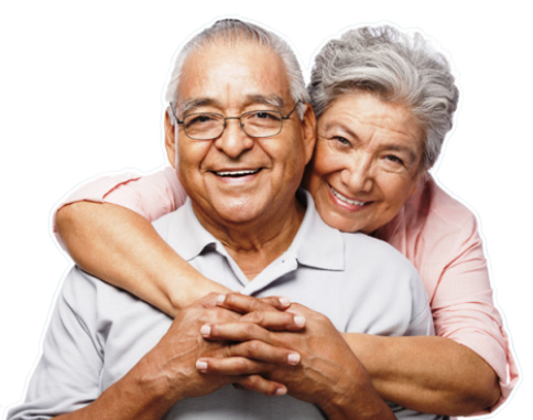 Elderly Couple with arms around each other