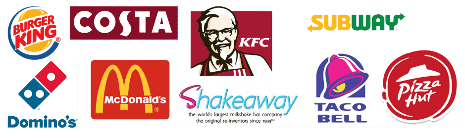 Collage of fast food retail brand logos