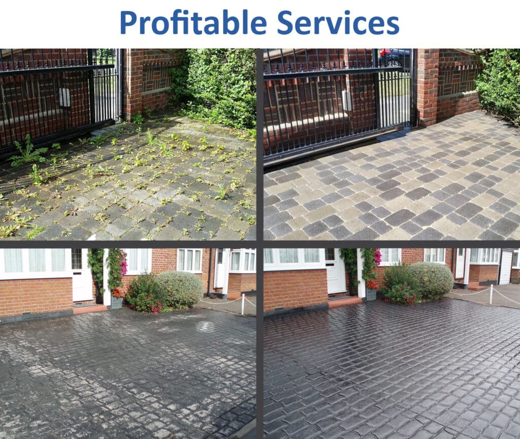 before and after examples of cleaned paving slabs