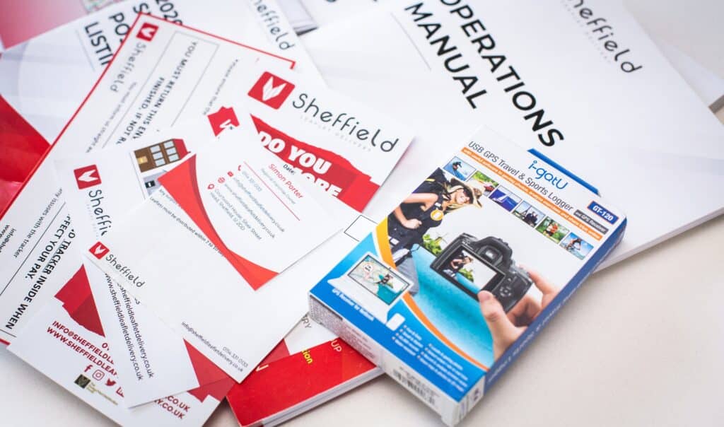 variety of leaflets designed by the design print distribution group