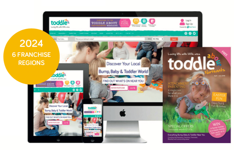 computer, mobile and ipad showing toddle about magazine on